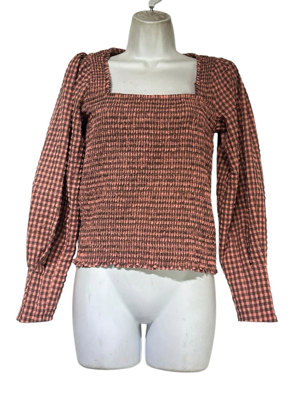 Scotch & Soda Pink Gingham Smocked Ruffle Tank Top Size S
